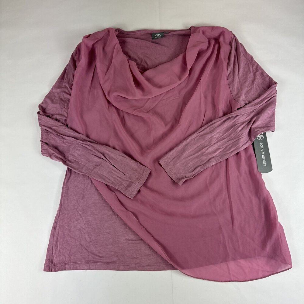 Daisy Fuentes Blouse Womens 1X Pink Cowl Neck Pink Long Sleeve Stretch Shirt NEW
